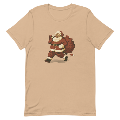 A cute Santa Claus carrying a red bag full of what appear to be gifts, but when you look closer you can see that there are several little boys. A fun art that mixes up the story that the good boys are going to get charcoal from Santa, but this time Santa is taking them.