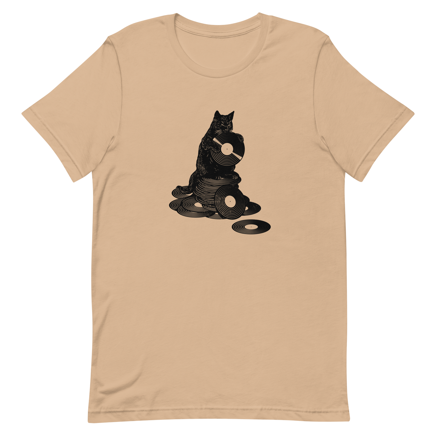 This design features a black cat cozily perched atop a stack of vinyl records, clutching one like it’s pure gold. It’s a tribute to analog lovers, feline charm, and the timeless joy of spinning a record. Perfect for music collectors, cat enthusiasts, and anyone with a nostalgic soul.