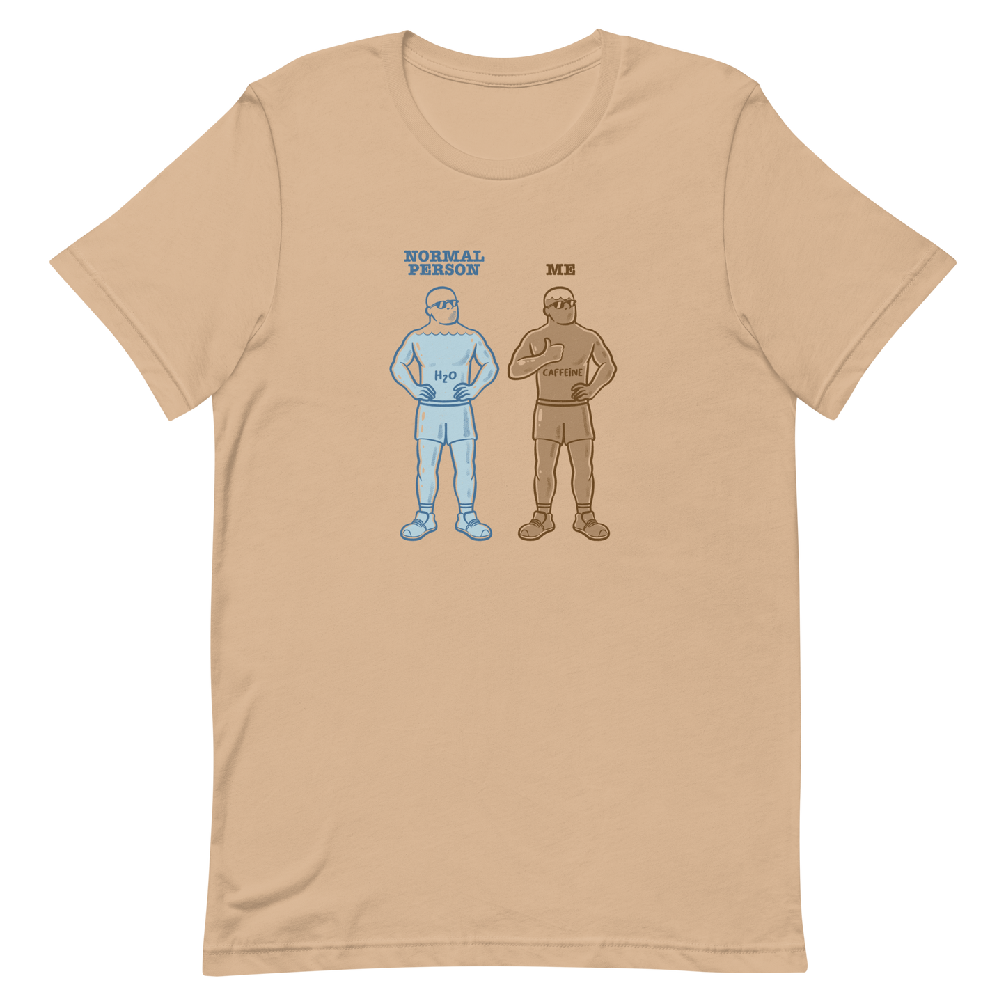 Two characters appear side by side, one made of water, representing a normal person, and the other made of coffee, representing "me". This artwork plays on the universal addiction to caffeine and the difference between those who live on H₂O and those who survive on caffeine. Perfect for coffee lovers, meme fans, and anyone with a good sense of humor.