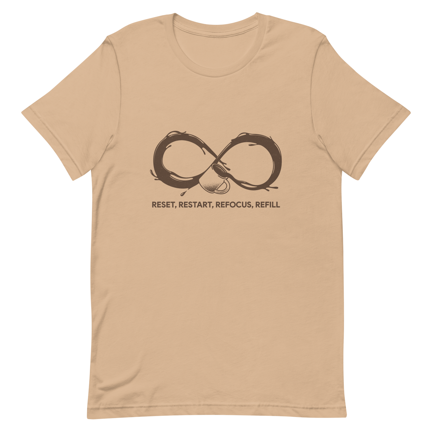 A coffee cup spills endlessly, forming an infinity symbol made of flowing coffee. This artwork celebrates the endless cycle of energy, focus, and motivation that keeps us going. Perfect for coffee lovers, caffeine addicts, and anyone who believes that every restart begins with a refill.