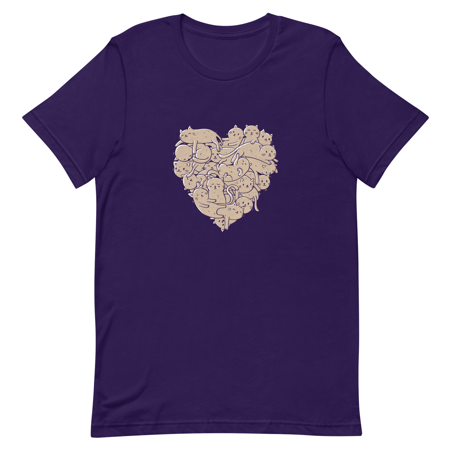 The image showcases an anatomical heart shape filled with numerous small, simple, and cute cartoon-like cat illustrations in a light brown tone. The overall style is whimsical and playful, combining elements of illustration and pop culture art.