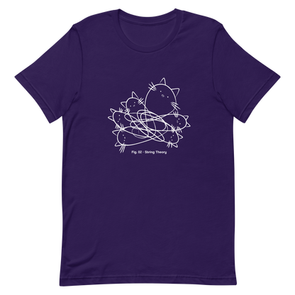 A group of cute kittens tangled in strings, as if playing with yarn. This design visually plays on the concept of "String Theory," blending science and humor. Ideal for cat lovers, science buffs, and anyone who enjoys fun and clever prints.