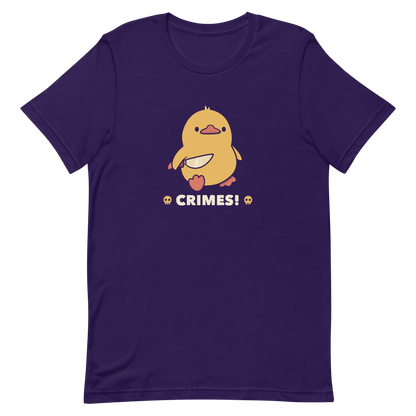 A cute yellow duck holding a small knife, with the text "Crimes" below it. This artwork blends humor with the ducks' temperament.