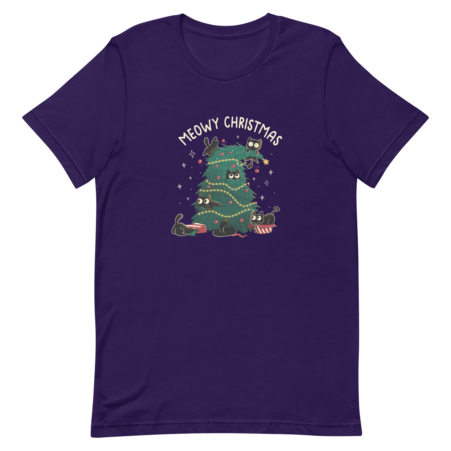 A Christmas tree full of black kittens hanging from it as if they were playing with it, an art that plays on how cats love Christmas trees. A perfect gift for anyone who loves Christmas and cats.