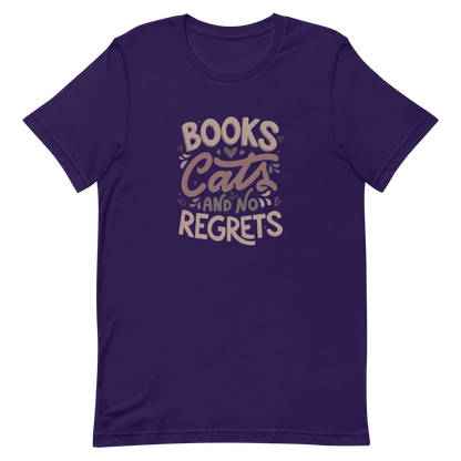 A stylish lettering with the phrase "Books, Cats, and No Regrets," decorated with hearts and cute details, conveys the idea that books and cats are all we need for a happy, regret-free life. Perfect for book lovers and cat lovers who enjoy prints full of personality.