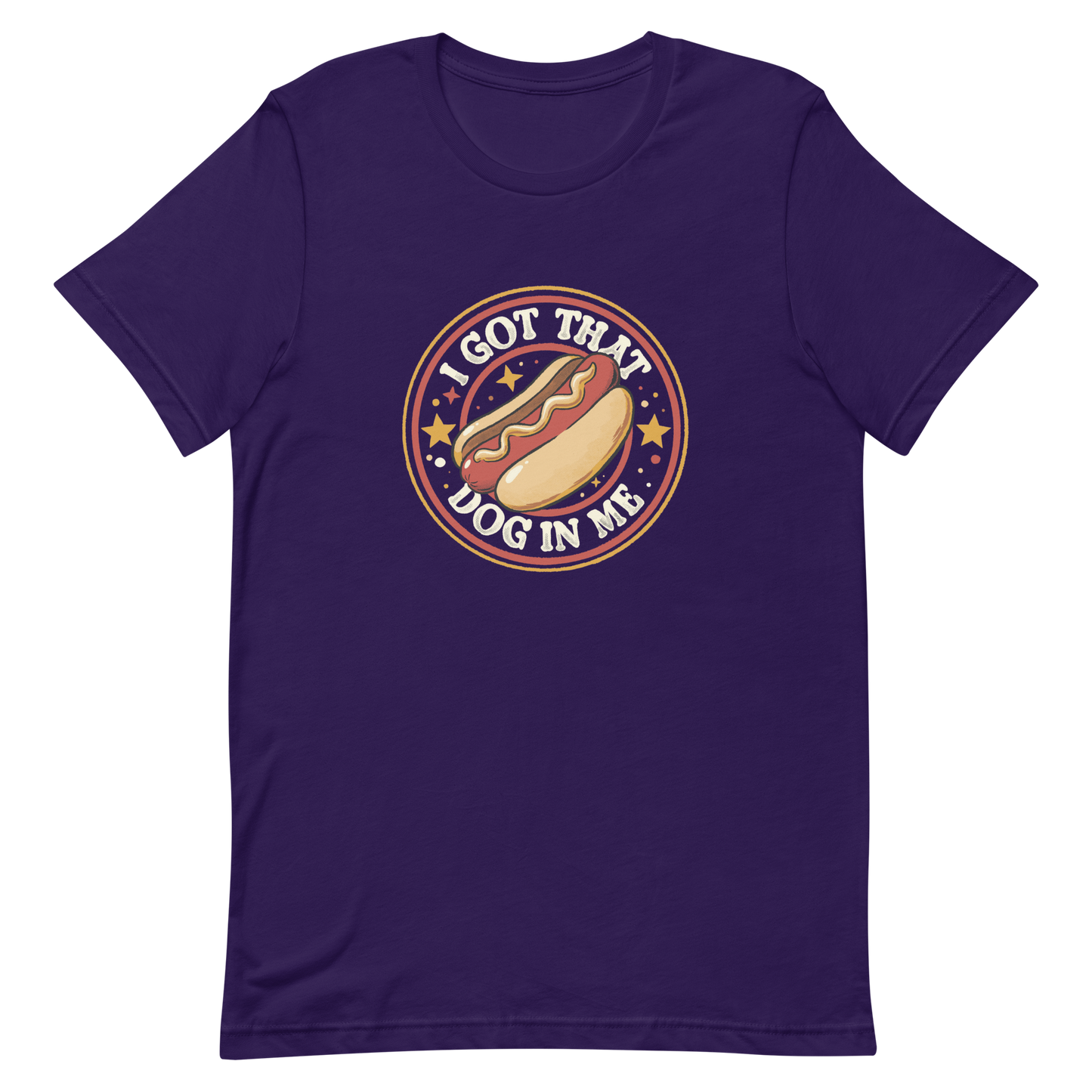 A retro-styled hotdog illustration surrounded by stars with the phrase “I Got That Dog In Me”. It combines humor and vintage design with a playful twist on the popular meme expression. The perfect gift for meme lovers, food enthusiasts, and anyone who enjoys bold, funny, and quirky designs.