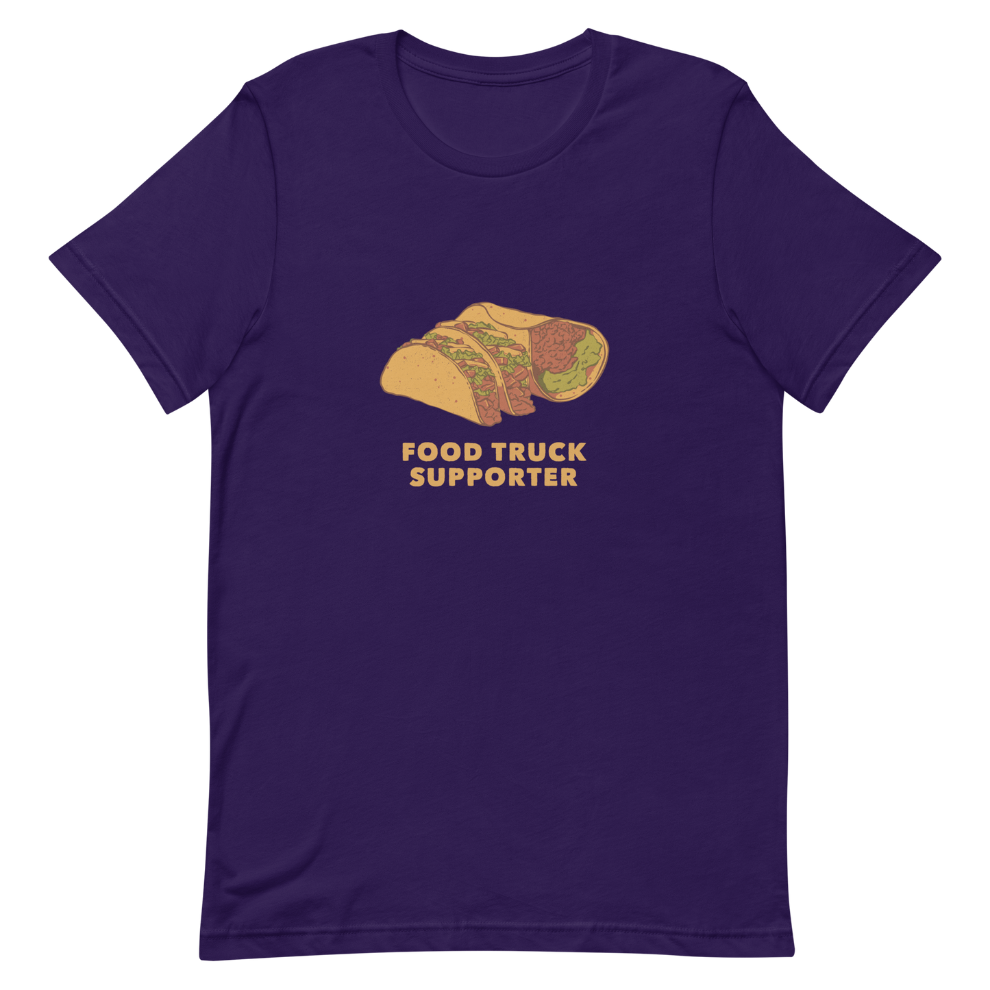 Two delicious tacos and a burrito with the phrase below "Food Truck Supporter". This design celebrates the love of street food and the joy of discovering amazing flavors on wheels. Perfect for Mexican food lovers, taco fans, and anyone who proudly supports local food trucks.