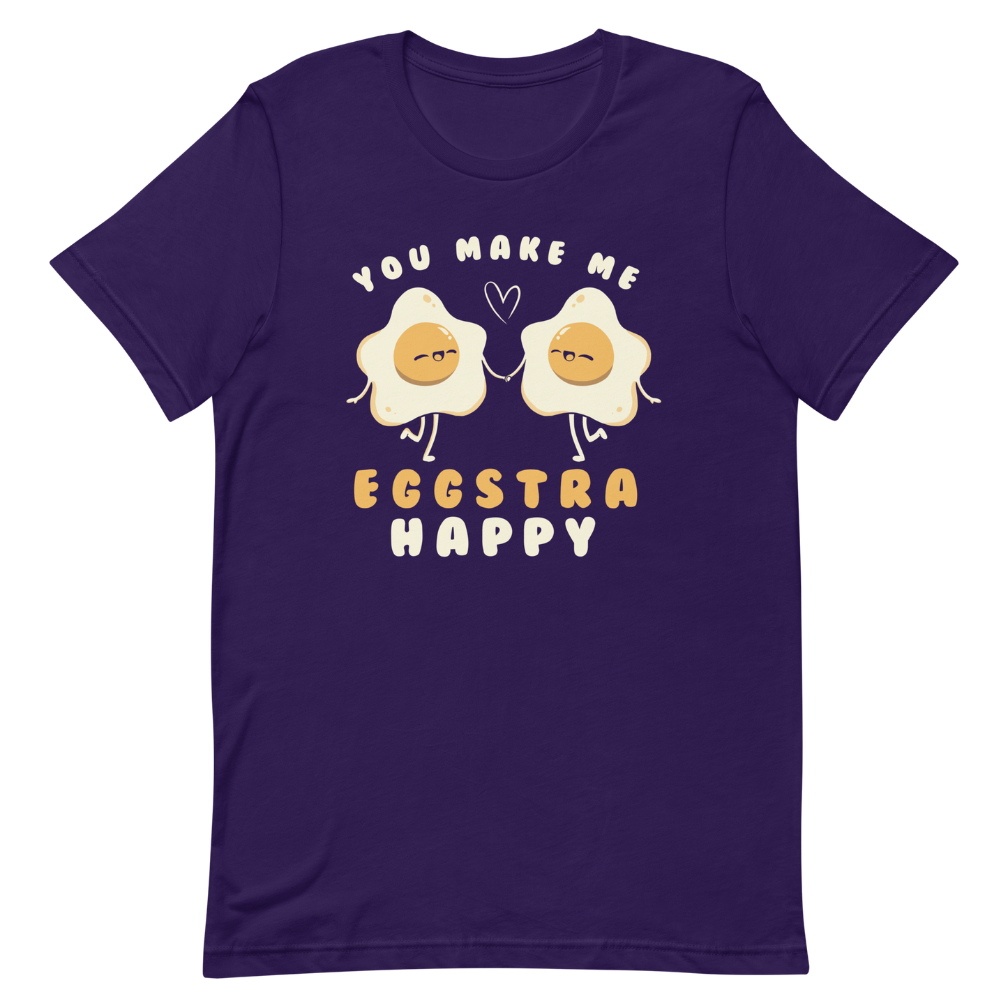 A fun and cute art of two bouncy starry eggs as if they were lovers, next to them the phrase "You make me eggstra happy". A humorous gift that combines love and eggs.