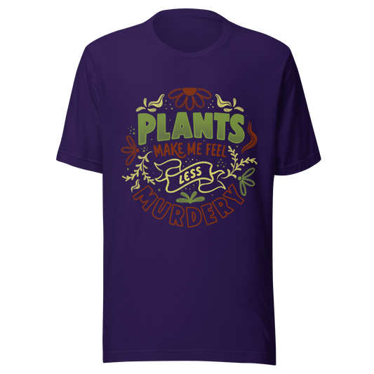 This design features leaves and flowers surrounding the bold and humorous phrase ‘Plants Make Me Feel Less Murdery’. It blends cute imagery with acerbic humour, capturing the idea that plants can soothe even the most chaotic moods. Ideal for plant parents who appreciate a clever and slightly sarcastic take on emotional honesty.