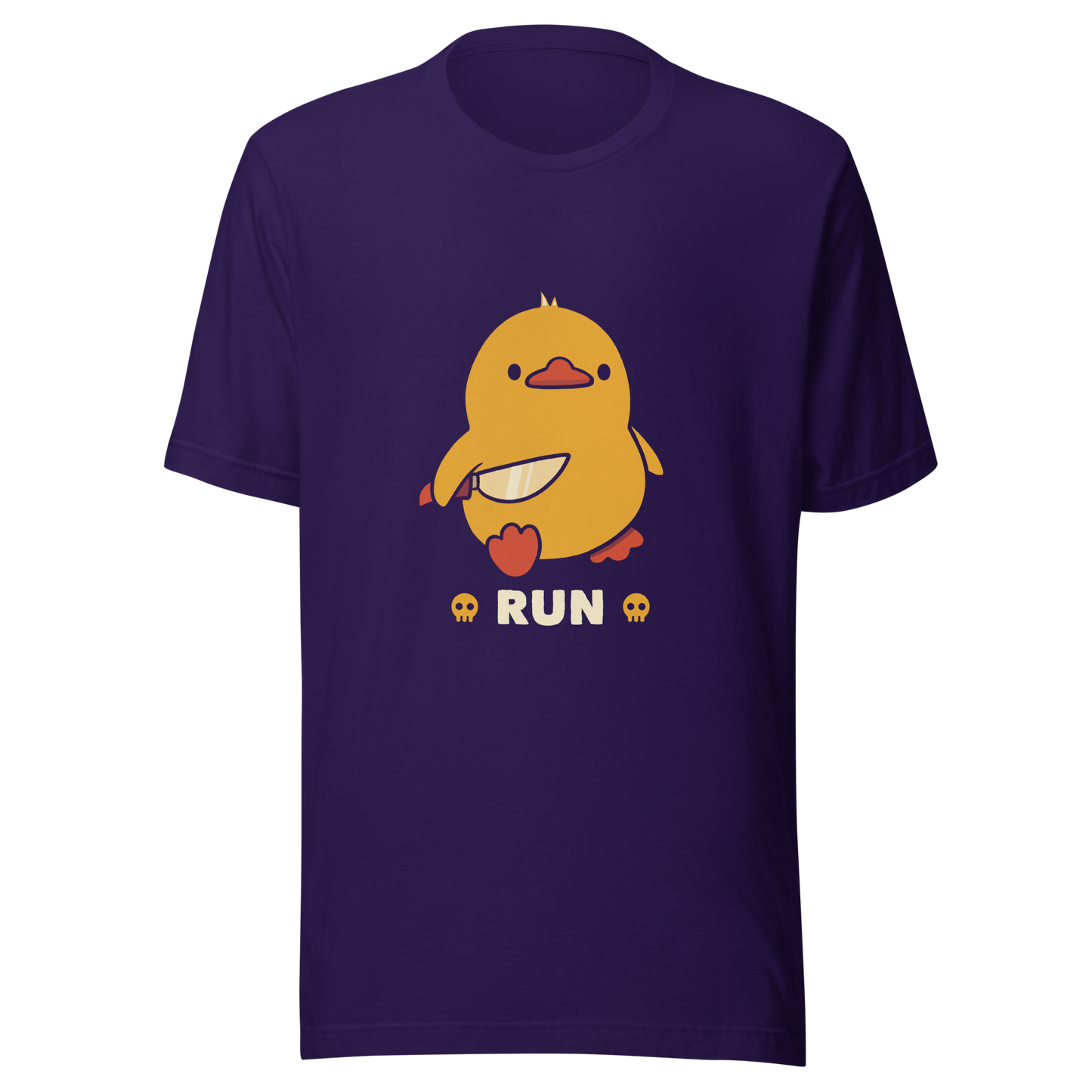 A cute yellow duck holding a small knife, with the text "Run" below it. This artwork blends humor with the ducks temperament.