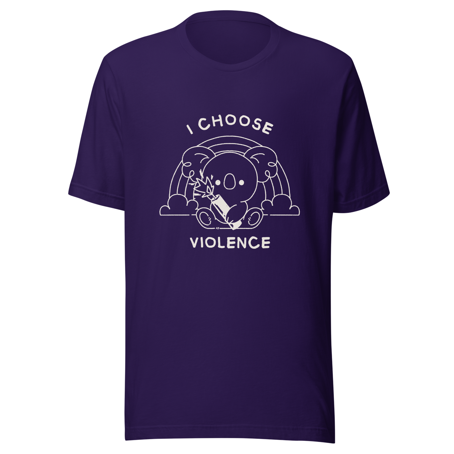 An adorable koala holding a stick of dynamite in front of a rainbow, paired with the phrase ‘I Choose Violence’. A playful mix of cuteness and dark irony, perfect for anyone who loves chaotic humor and bold, irreverent designs.