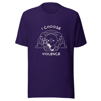 An adorable koala holding a stick of dynamite in front of a rainbow, paired with the phrase ‘I Choose Violence’. A playful mix of cuteness and dark irony, perfect for anyone who loves chaotic humor and bold, irreverent designs.