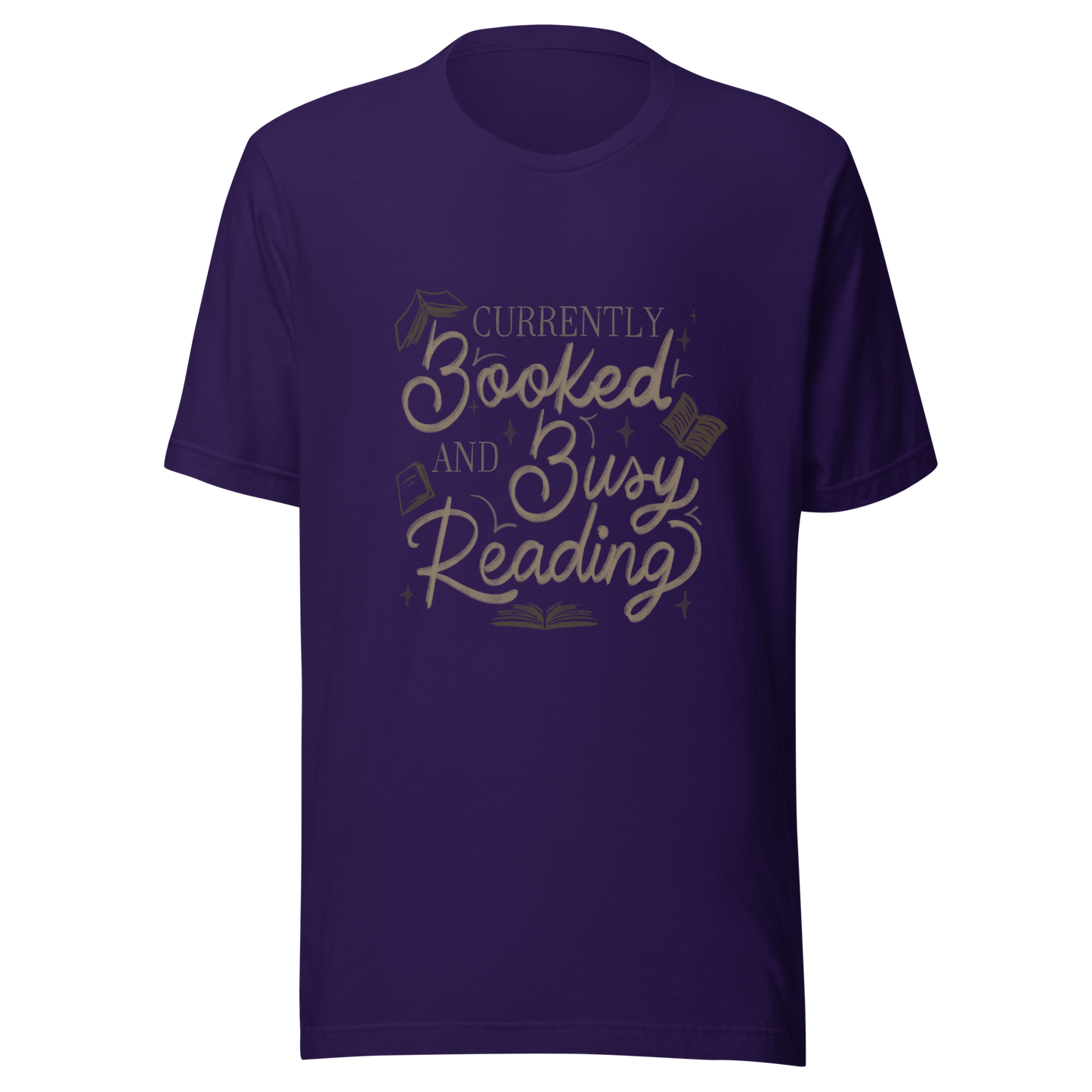 A warm hand-lettered typography featuring the phrase ‘Currently Booked and Busy Reading’, accented with delicate book illustrations and subtle sparkles on a dark background. A cozy, elegant design that celebrates the joy of reading, perfect for book lovers, students, introverts, and anyone who would rather be reading.