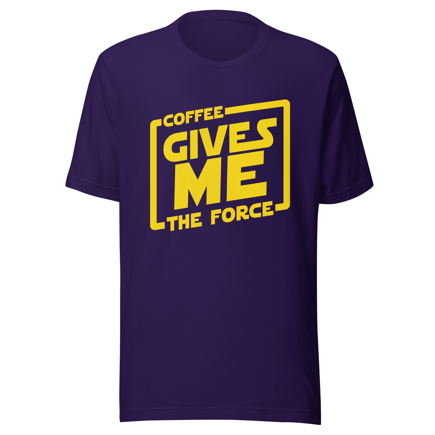 An artwork in yellow inspired by classic space adventure movies, featuring the phrase “Coffee Gives Me The Force”. A fun design for coffee lovers, sci-fi fans and anyone powered by caffeine and galaxy vibes.
