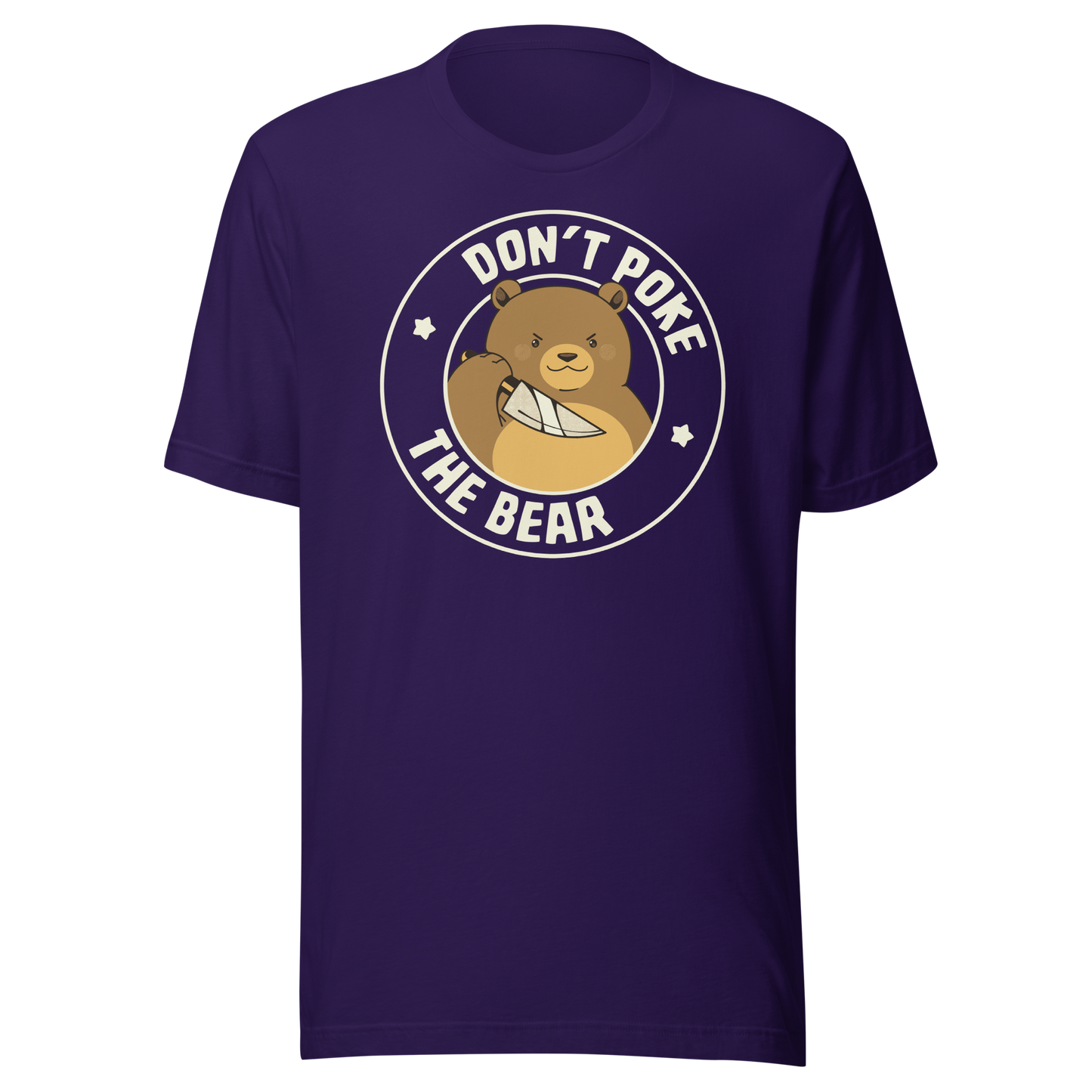 A cute bear with a dark twist, holding a knife and surrounded by the phrase “Don’t Poke The Bear”. This edgy yet adorable design plays with the contrast between sweetness and menace, making it perfect for fans of dark humour, bold artwork and ironic animal illustrations.