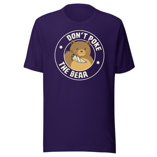 A cute bear with a dark twist, holding a knife and surrounded by the phrase “Don’t Poke The Bear”. This edgy yet adorable design plays with the contrast between sweetness and menace, making it perfect for fans of dark humour, bold artwork and ironic animal illustrations.