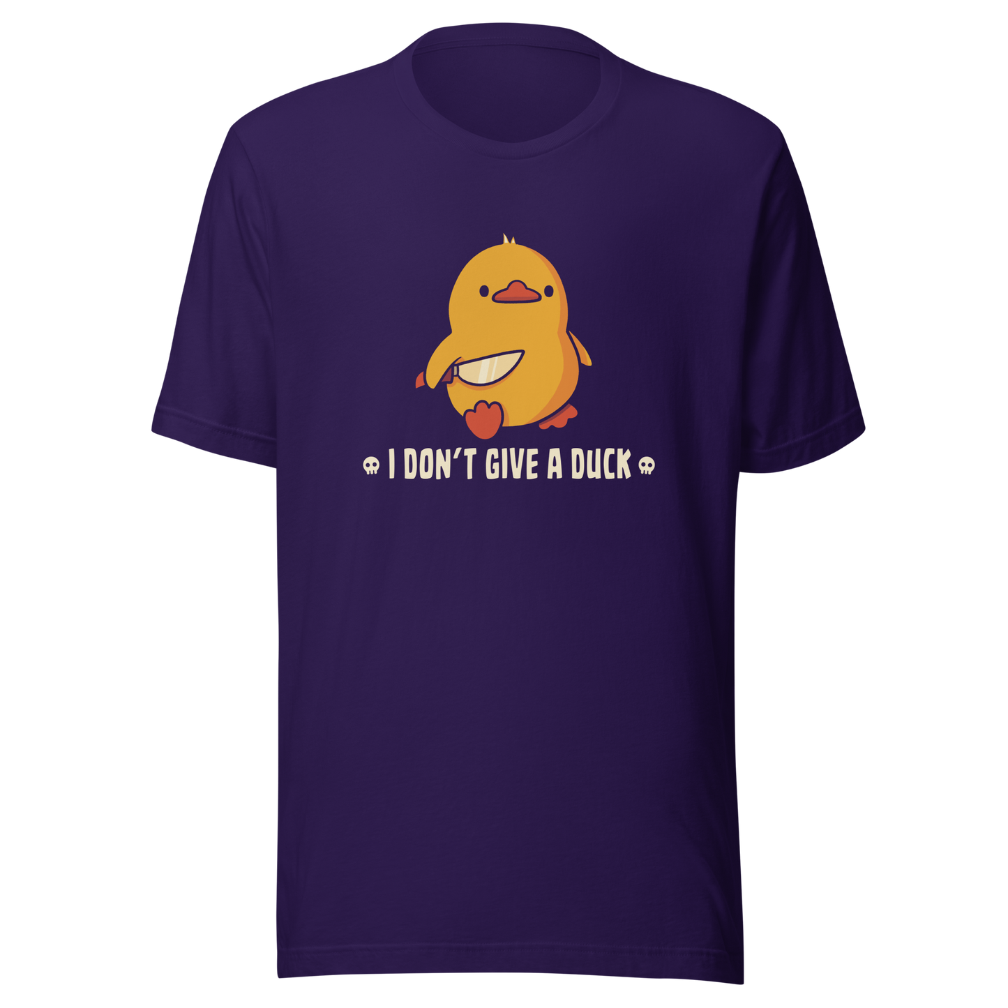 A cute yellow duck holding a small knife, around it the text "I Don't Give a Duck". An art that mixes humor with the temperament of ducks.