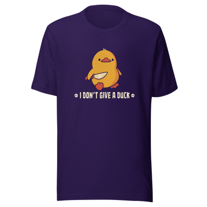A cute yellow duck holding a small knife, around it the text "I Don't Give a Duck". An art that mixes humor with the temperament of ducks.