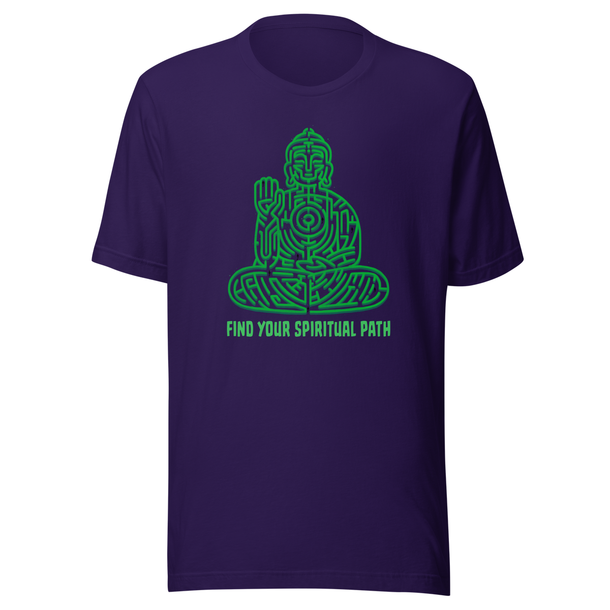 A garden maze shaped like a meditating Buddha, accompanied by the phrase ‘Find Your Spiritual Path’. This symbolic design represents the journey of overcoming life’s challenges and searching for inner balance. A thoughtful artwork for people interested in spirituality, mindfulness, and personal growth.