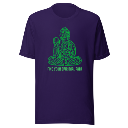 A garden maze shaped like a meditating Buddha, accompanied by the phrase ‘Find Your Spiritual Path’. This symbolic design represents the journey of overcoming life’s challenges and searching for inner balance. A thoughtful artwork for people interested in spirituality, mindfulness, and personal growth.