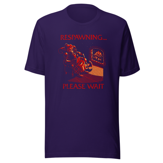 A skeleton warrior rests by the fireplace, sipping tea and reading while waiting to respawn. With cozy lighting and dark humor, this design is made for gamers who know death is just a short break.