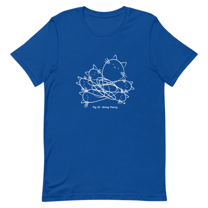 A group of cute kittens tangled in strings, as if playing with yarn. This design visually plays on the concept of "String Theory," blending science and humor. Ideal for cat lovers, science buffs, and anyone who enjoys fun and clever prints.