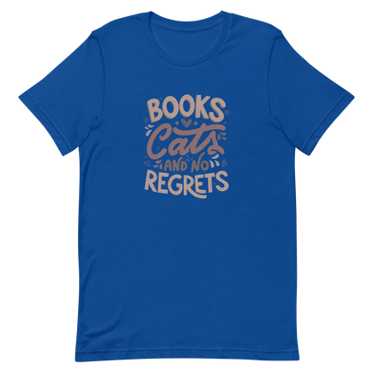 A stylish lettering with the phrase "Books, Cats, and No Regrets," decorated with hearts and cute details, conveys the idea that books and cats are all we need for a happy, regret-free life. Perfect for book lovers and cat lovers who enjoy prints full of personality.