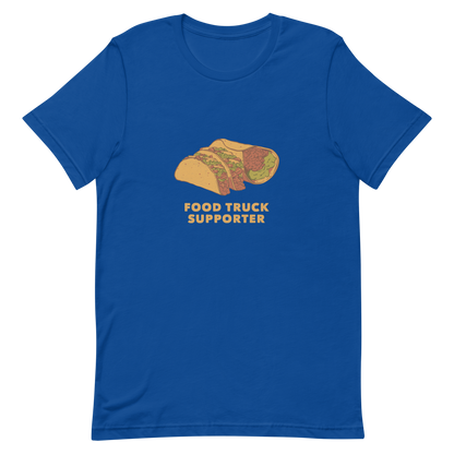 Two delicious tacos and a burrito with the phrase below "Food Truck Supporter". This design celebrates the love of street food and the joy of discovering amazing flavors on wheels. Perfect for Mexican food lovers, taco fans, and anyone who proudly supports local food trucks.