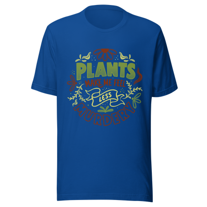 This design features leaves and flowers surrounding the bold and humorous phrase ‘Plants Make Me Feel Less Murdery’. It blends cute imagery with acerbic humour, capturing the idea that plants can soothe even the most chaotic moods. Ideal for plant parents who appreciate a clever and slightly sarcastic take on emotional honesty.