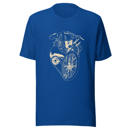 A single-colour artwork that forms an anatomical heart crafted entirely from bicycle parts, including wheels, handlebars, chains and other mechanical details. A clean and minimalist composition that blends creativity with a love for cycling. Perfect for cyclists, bike enthusiasts and anyone passionate about life on two wheels.