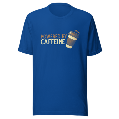 A steaming coffee cup tilts playfully beside the phrase “Powered by Caffeine,” written in bold, vintage-style lettering. This design perfectly captures the spirit of those who run entirely on coffee and determination. Ideal for caffeine lovers, coffee addicts and anyone who can’t start the day without their favorite brew.