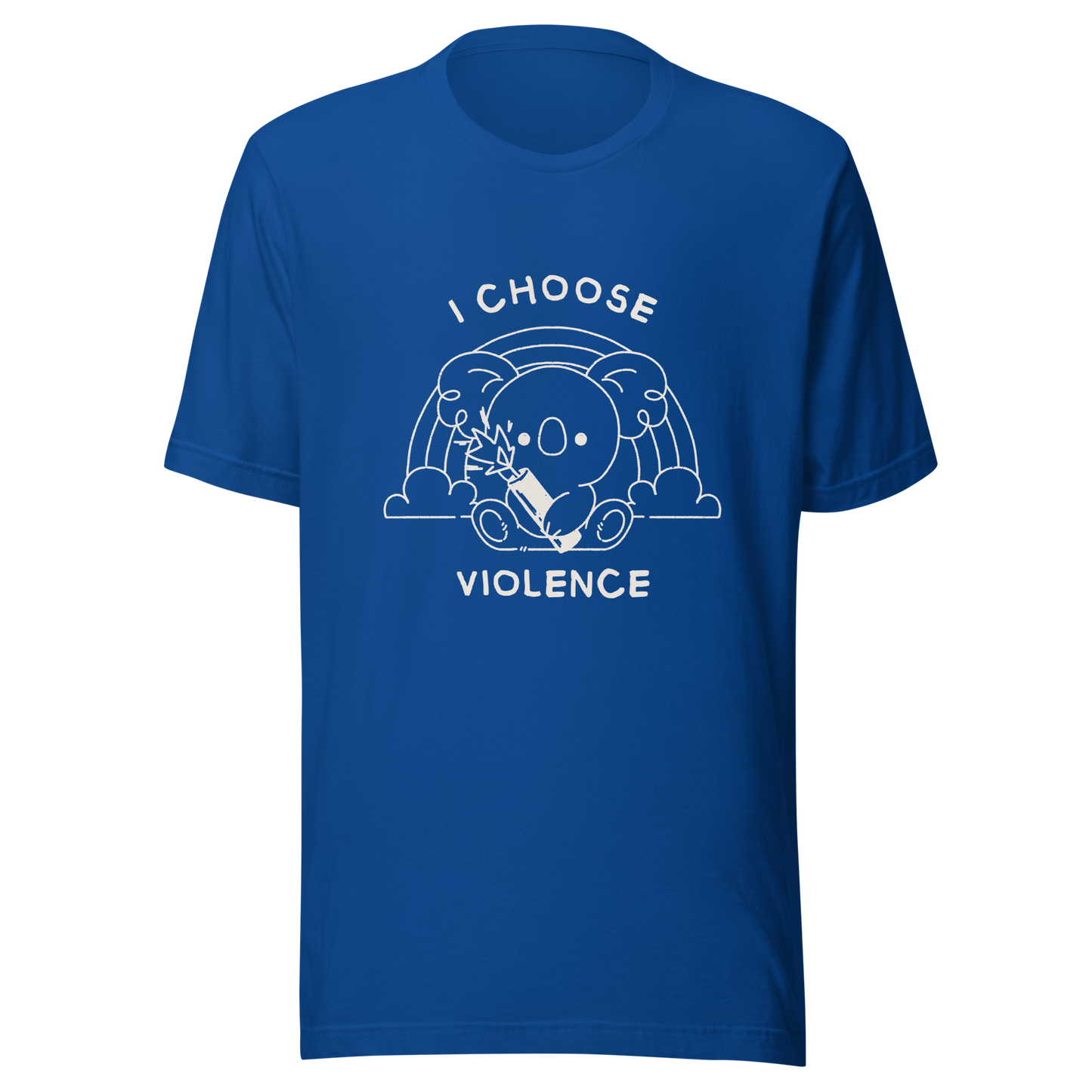 An adorable koala holding a stick of dynamite in front of a rainbow, paired with the phrase ‘I Choose Violence’. A playful mix of cuteness and dark irony, perfect for anyone who loves chaotic humor and bold, irreverent designs.