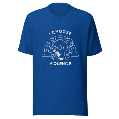 An adorable koala holding a stick of dynamite in front of a rainbow, paired with the phrase ‘I Choose Violence’. A playful mix of cuteness and dark irony, perfect for anyone who loves chaotic humor and bold, irreverent designs.