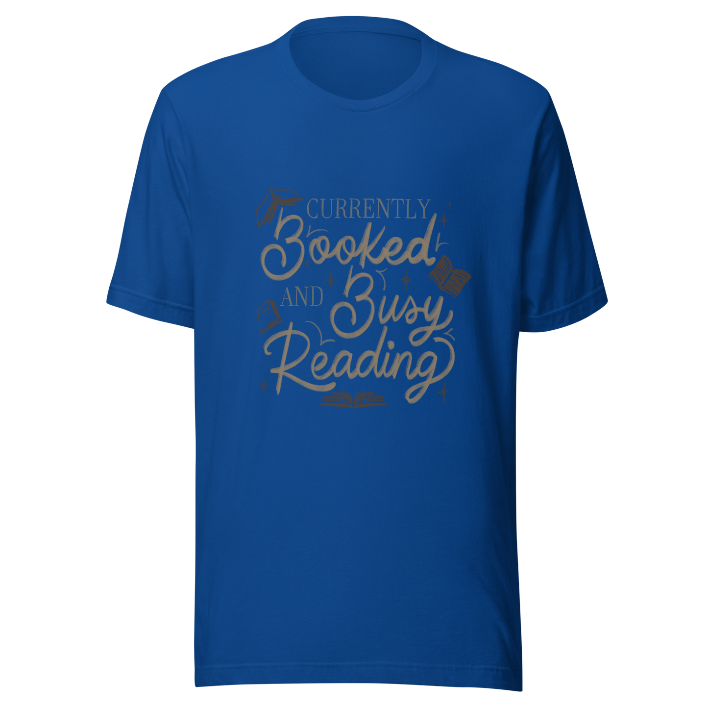 A warm hand-lettered typography featuring the phrase ‘Currently Booked and Busy Reading’, accented with delicate book illustrations and subtle sparkles on a dark background. A cozy, elegant design that celebrates the joy of reading, perfect for book lovers, students, introverts, and anyone who would rather be reading.