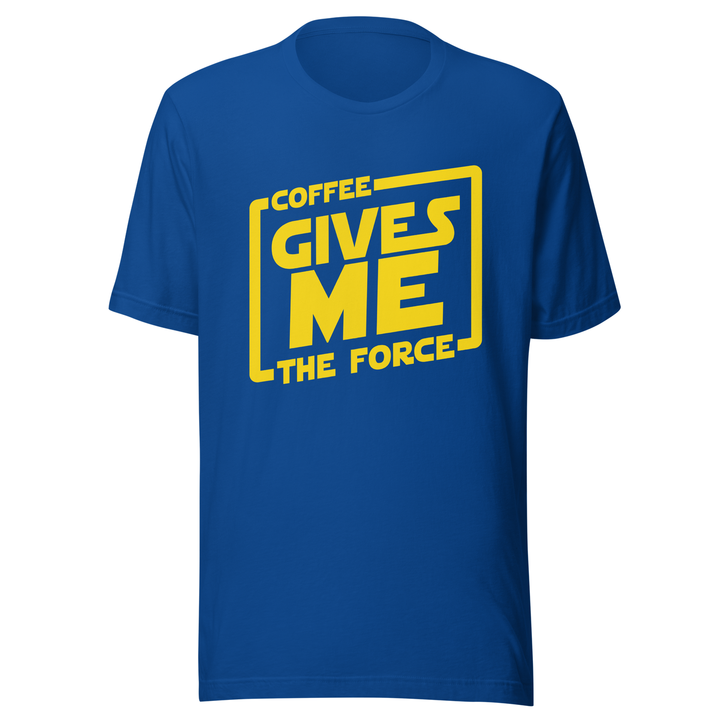An artwork in yellow inspired by classic space adventure movies, featuring the phrase “Coffee Gives Me The Force”. A fun design for coffee lovers, sci-fi fans and anyone powered by caffeine and galaxy vibes.