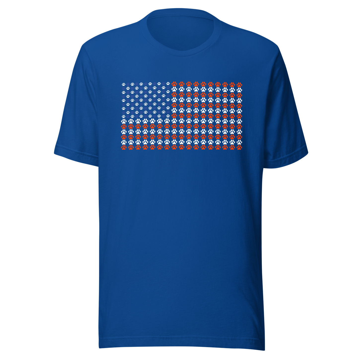 An artistic reinterpretation of the United States flag formed entirely by countless small paw prints. Blending patriotism with pet love, this creative design celebrates animal lovers, dogs, cats, and the special bond between people and their furry companions.