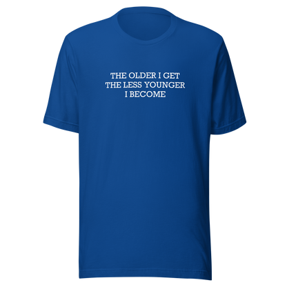 This typographic design features the phrase ‘The older I get the less younger I become’, a funny and ironic take on getting older. A clean and minimalist quote artwork, perfect for fans of sarcastic humor, witty sayings, and relatable designs.