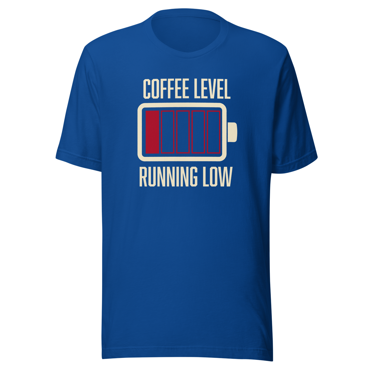 A minimalist artwork featuring a nearly empty battery indicator paired with the phrase ‘Coffee Level Running Low.’ A witty and relatable design for coffee lovers, caffeine addicts, office workers, students, and anyone who runs on coffee to get through the day.