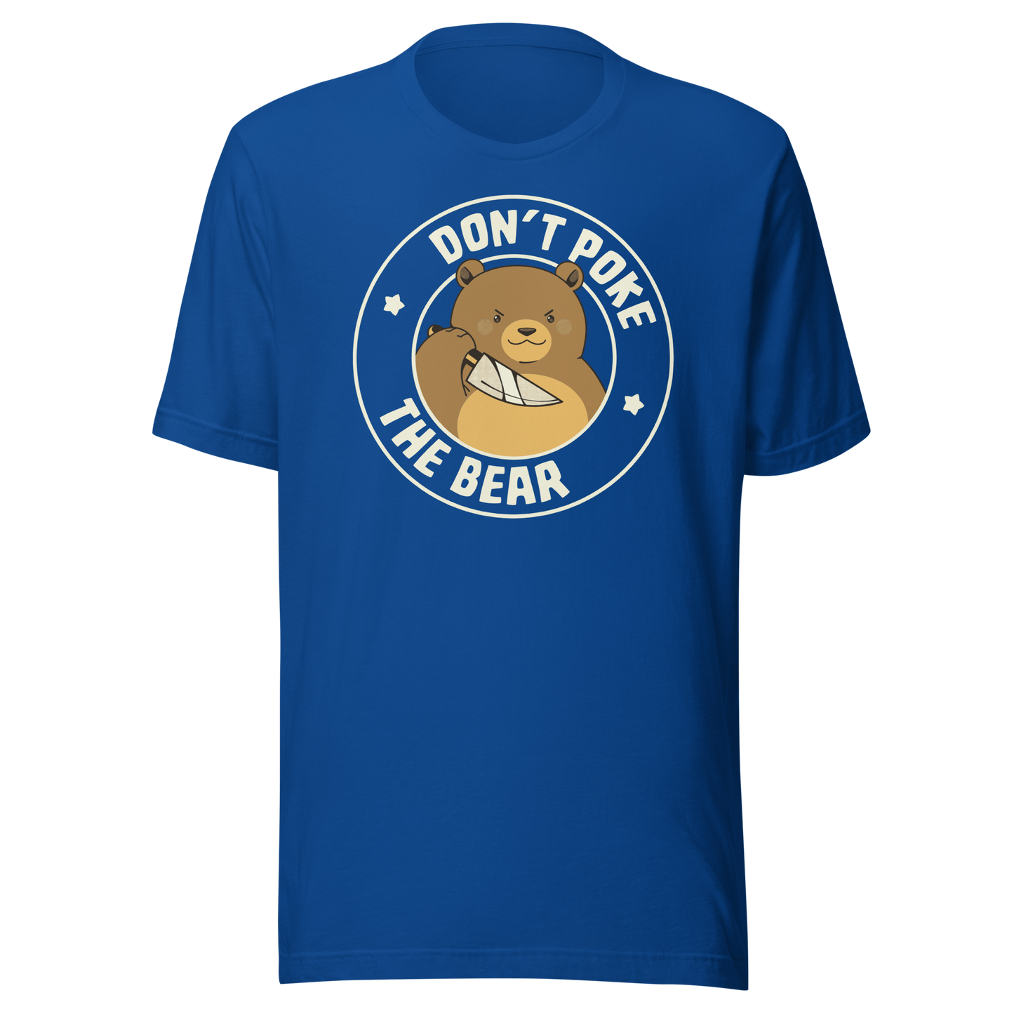 A cute bear with a dark twist, holding a knife and surrounded by the phrase “Don’t Poke The Bear”. This edgy yet adorable design plays with the contrast between sweetness and menace, making it perfect for fans of dark humour, bold artwork and ironic animal illustrations.