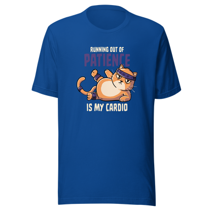 An orange kitten in gym clothes mid-aerobics, serving effort… and attitude. Paired with the phrase "Running Out Of Patience Is My Cardio", this funny cat design is perfect for anyone who considers sarcasm their main workout. A playful, relatable illustration for cat lovers, gym avoiders, and fans of witty humor.