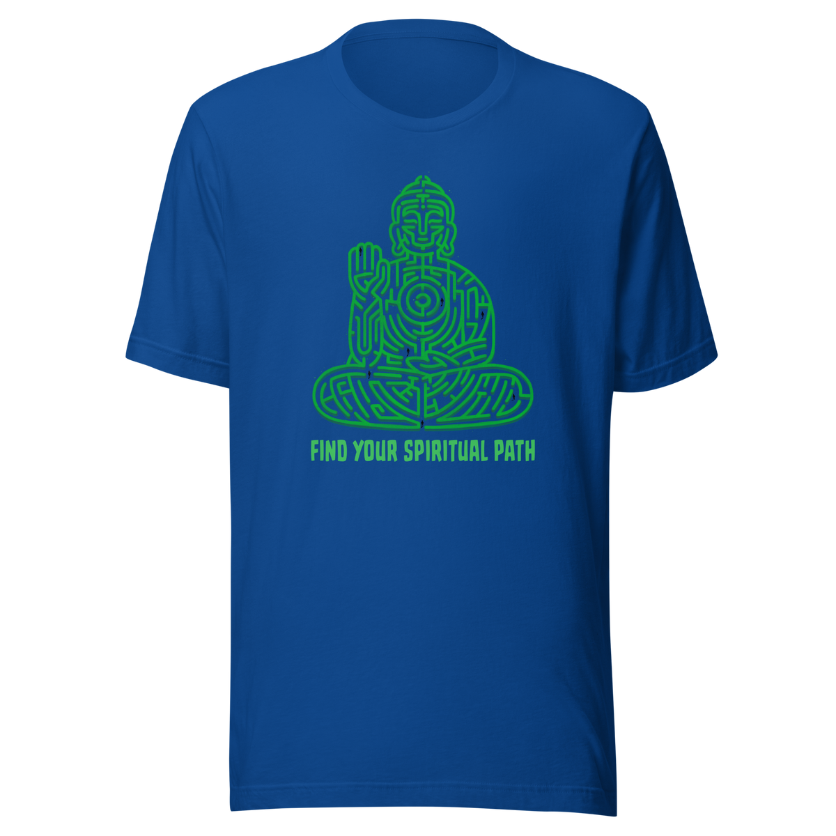 A garden maze shaped like a meditating Buddha, accompanied by the phrase ‘Find Your Spiritual Path’. This symbolic design represents the journey of overcoming life’s challenges and searching for inner balance. A thoughtful artwork for people interested in spirituality, mindfulness, and personal growth.