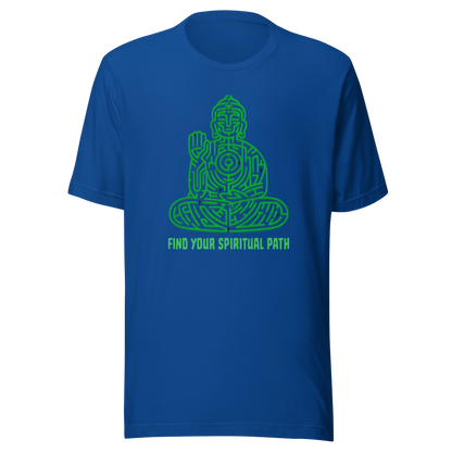 A garden maze shaped like a meditating Buddha, accompanied by the phrase ‘Find Your Spiritual Path’. This symbolic design represents the journey of overcoming life’s challenges and searching for inner balance. A thoughtful artwork for people interested in spirituality, mindfulness, and personal growth.