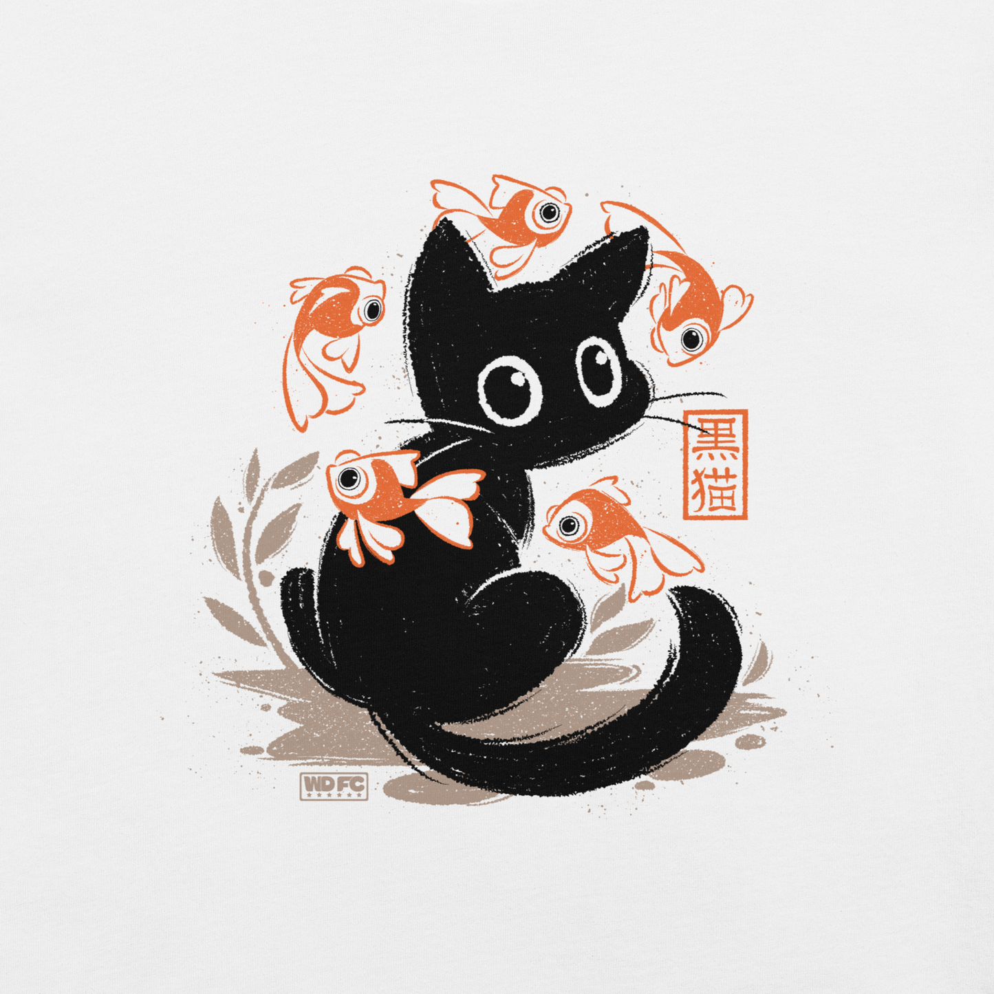 This unique design features a charming black cat amidst playful koi, rendered in beautiful Sumi-e ink style. A perfect blend of Japanese art and anime whimsy for any cat lover.