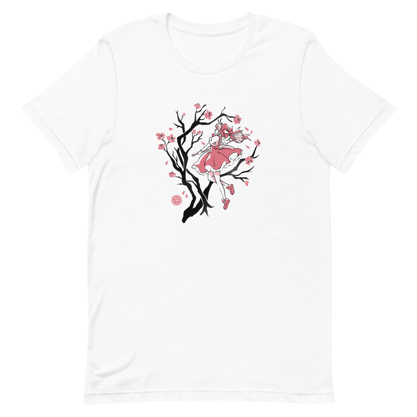 A magical girl floats gracefully among blooming sakura branches, captured in a minimalist sumi-e style. A delicate blend of Japanese tradition, anime nostalgia, and soft fantasy charm.