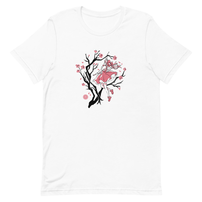A magical girl floats gracefully among blooming sakura branches, captured in a minimalist sumi-e style. A delicate blend of Japanese tradition, anime nostalgia, and soft fantasy charm.