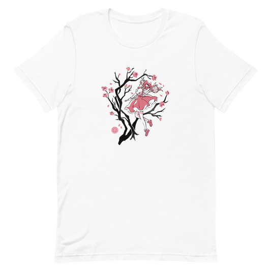A magical girl floats gracefully among blooming sakura branches, captured in a minimalist sumi-e style. A delicate blend of Japanese tradition, anime nostalgia, and soft fantasy charm.
