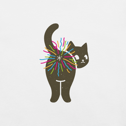 A black cat glances back while a rainbow bursts from its butt in a cheeky and colorful way. This artwork is a playful pun that turns a simple fart into a rainbow explosion of humor. Perfect for cat lovers, pun fans, and anyone who enjoys silly and quirky designs.