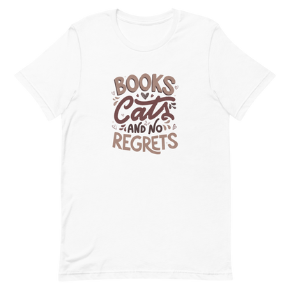 A stylish lettering with the phrase "Books, Cats, and No Regrets," decorated with hearts and cute details, conveys the idea that books and cats are all we need for a happy, regret-free life. Perfect for book lovers and cat lovers who enjoy prints full of personality.