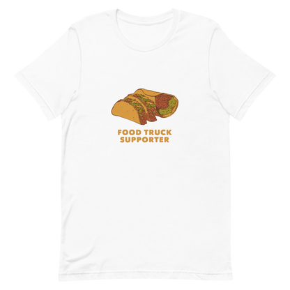 Two delicious tacos and a burrito with the phrase below "Food Truck Supporter". This design celebrates the love of street food and the joy of discovering amazing flavors on wheels. Perfect for Mexican food lovers, taco fans, and anyone who proudly supports local food trucks.
