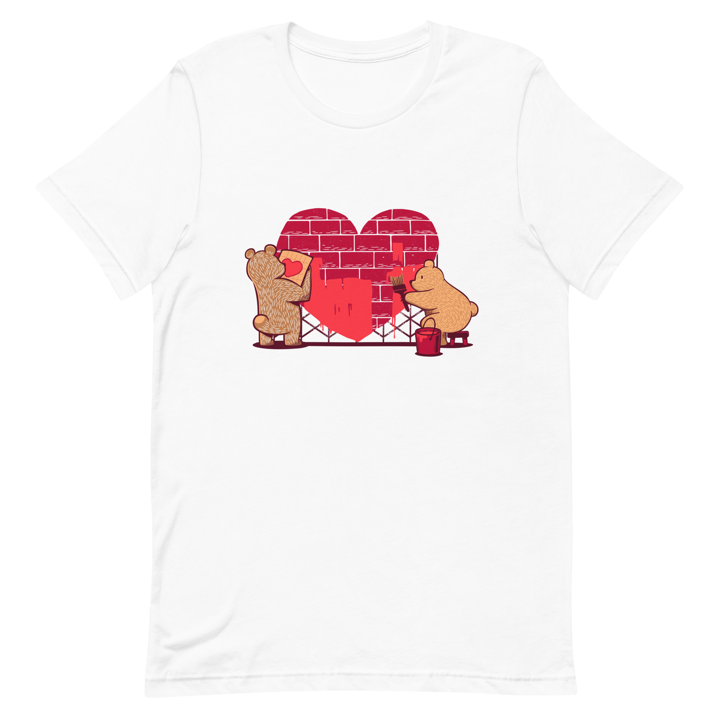 A cute illustration of two bears building and painting a heart, symbolising care, teamwork, and nurturing love. A sweet and playful design, perfect for Valentine’s Day and for anyone who believes love is something you create together.